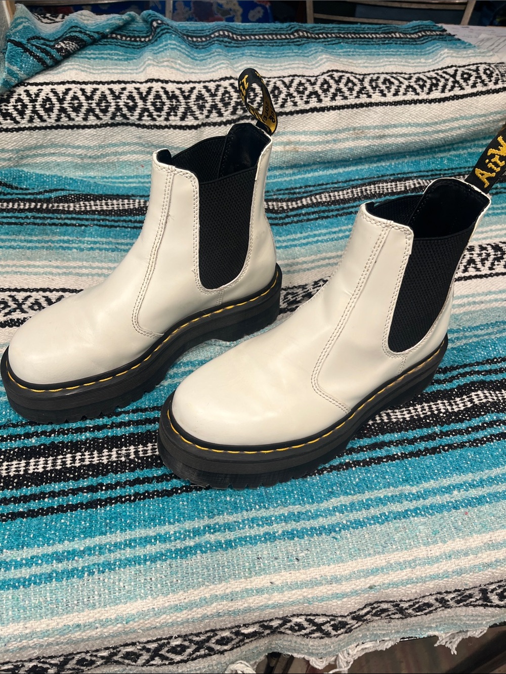 Dr. Martens/Doc Martens white Chelsea quad platform boots
